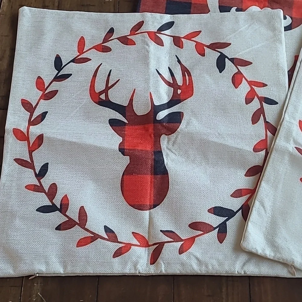 Christmas Buffalo Plaid Santa Reindeer Pillow covers Pack of 3